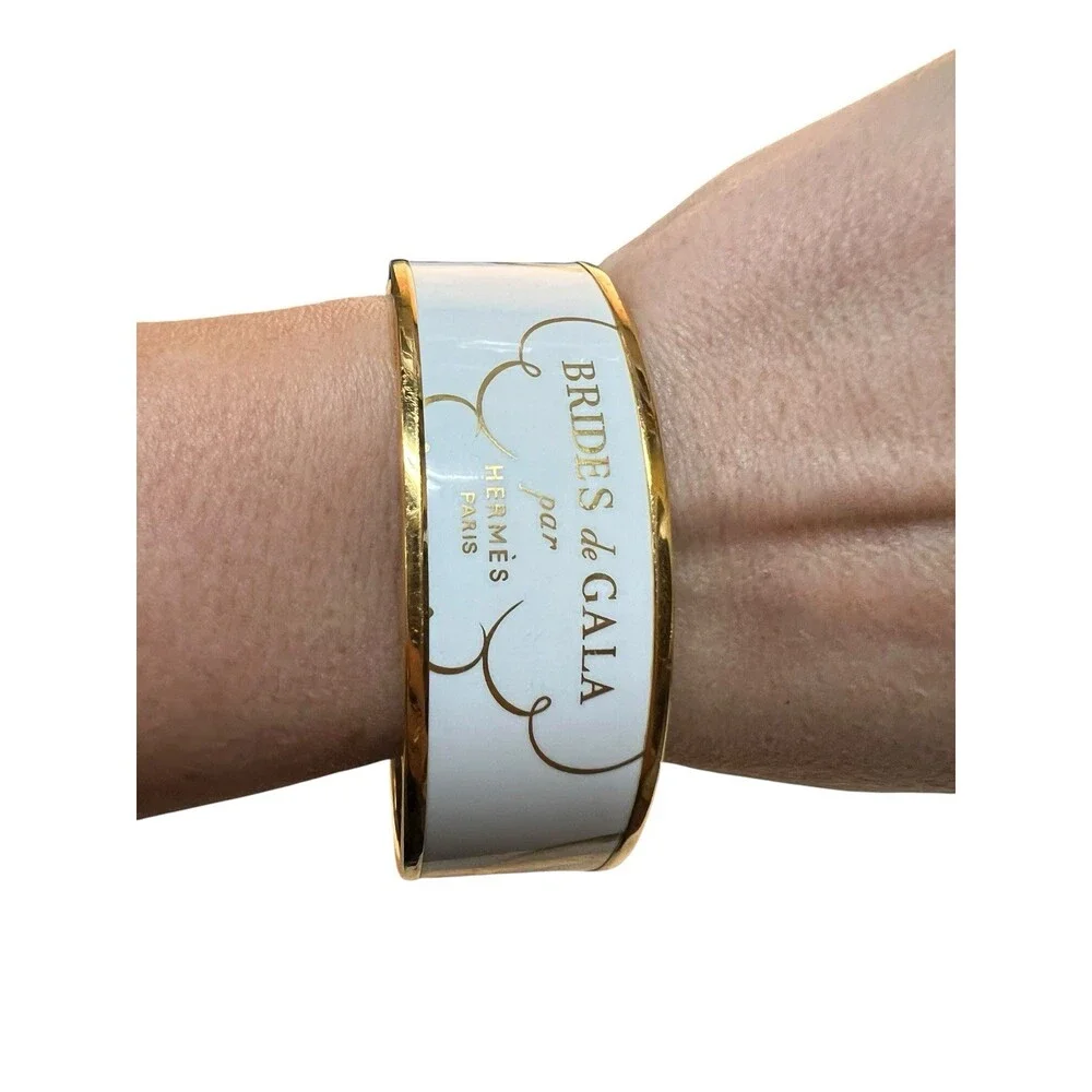 Hermes Brides de Gala White/Gold Bangle Bracelet Made In France